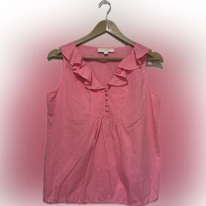 Ann Taylor LOFT Sleeveless Blouse with Ruffled Neckline-Size Small